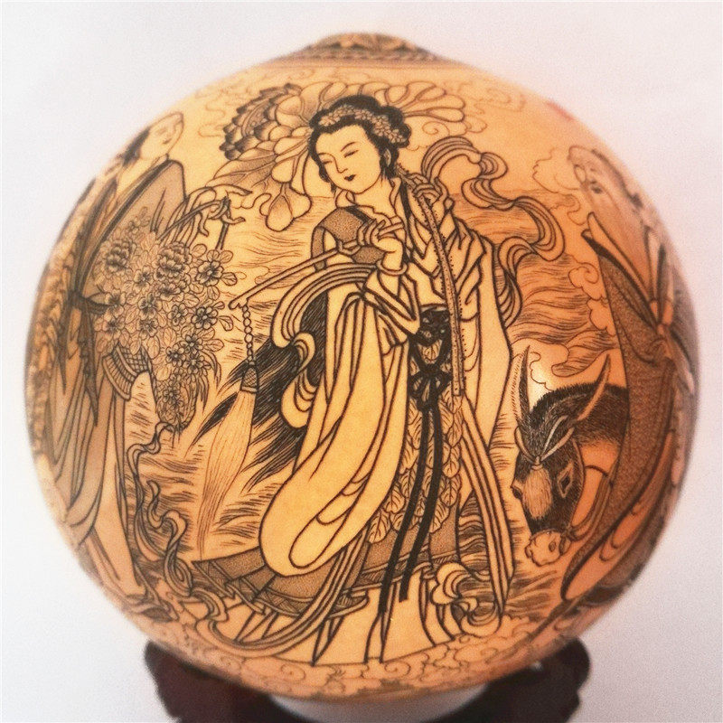 名家精工雕刻把玩手捻微雕针刻彩雕文玩天然鸡蛋葫芦收藏品摆件
