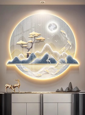 带灯入户正对门挂画九鱼图玄关装饰画LED发光客厅壁灯画走廊挂画