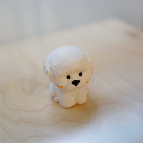 木刻自习室可爱线条小狗木雕比熊泰迪玩偶车饰摆件桌面装饰玩具