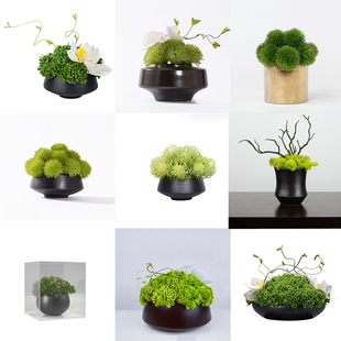 样板房花艺整体花艺摆件茶几洽谈桌黑色哑光陶瓷绣球艺术盆花热销