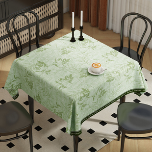 2025新款 绿色桌布防水防油免洗家用正方形茶几餐桌桌垫四方桌盖布
