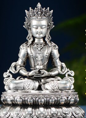 欧斯特《 常寿小雕像》铜镀银雕花双层底座家居随身小铜像摆件3寸