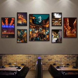 重庆火锅店挂画餐厅壁画洪崖洞磁器口装 饰画餐馆饭店包间朝天门画