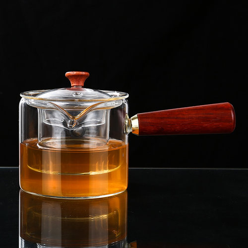 玻璃公道杯茶滤一体茶漏套装侧把分茶器茶具泡茶壶煮茶耐热茶海