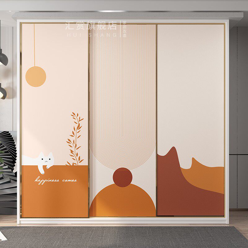 橙色猫咪衣柜推拉门贴纸大衣柜移动门墙纸玻璃门家具翻新改造壁纸,家居饰品,门贴,淘宝优惠券,粉丝福利购,淘宝优惠卷