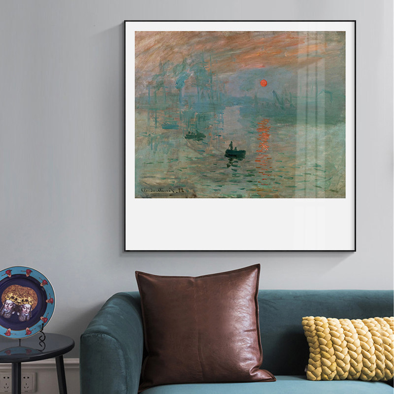 鳟鱼印象派装饰画莫奈日出印象油画挂画客厅挂墙田园风景正方形画,家居饰品,现代装饰画,淘宝优惠券,粉丝福利购,淘宝优惠卷