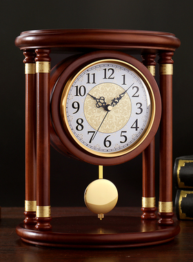 汉时座钟钟表客餐厅吧台实木装饰摆件时钟电视柜创意静音台钟D270