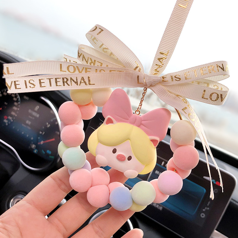 汽车挂件可爱猪公主车载香薰挂饰卡通车内后视镜吊坠装饰女生车挂