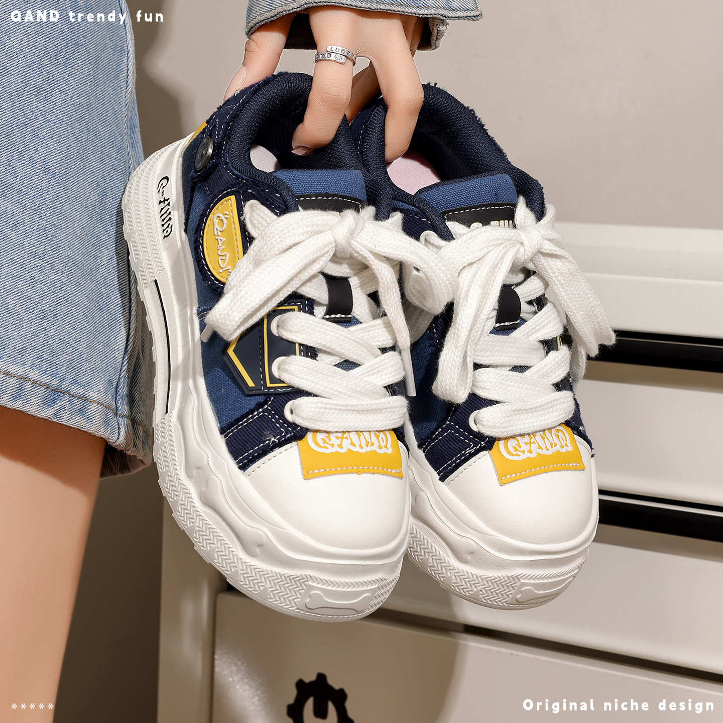 奇安达女鞋春季2026新款休闲板鞋厚底百搭大头帆布鞋软底时尚潮流