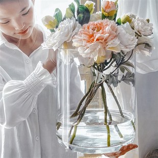 大口径花瓶玻璃透明宽口敞口阔口大号超大醒花桶大开口特大号落地