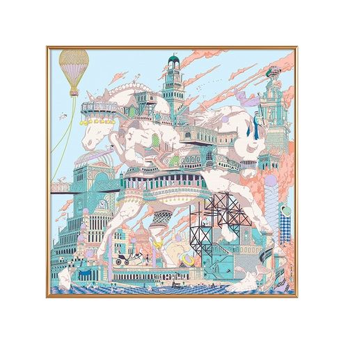 定做爱马组合巴特里纽约丝巾挂画现代简约公园客厅装饰画飞马城壁