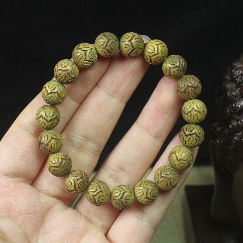 绿檀木10mm步步生莲手串手链 原木带清香文艺百搭单圈男女念珠