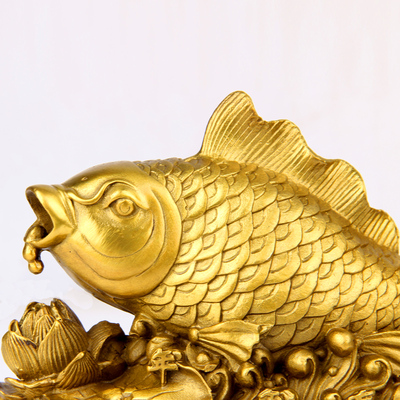 朴器 铜年年有余(鱼)摆件 铜鱼摆件 荷花鱼摆件