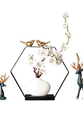 创意鹿摆件花瓶新中式酒店客厅茶几桌面隔断玄关开业礼
