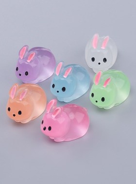 迷你夜光小兔子摆件桌面装饰品发光水晶小动物公仔玩具荧光小物件