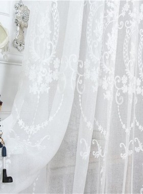 窗帘2024年新款全遮阳成品欧式亚麻白色立体客厅阳台窗帘布