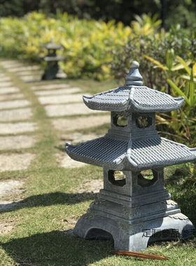 日式庭院景观灯园林仿古石灯寺庙四角石灯笼花园石头塔落地浅灰色