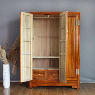 香樟木三门衣橱实木衣柜小户型收纳柜新中式挂衣橱1米2宽实木衣柜