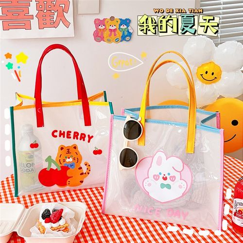 网红透明果冻包夏沙滩包女旅行游泳手提袋卡通可爱儿童防水单肩包