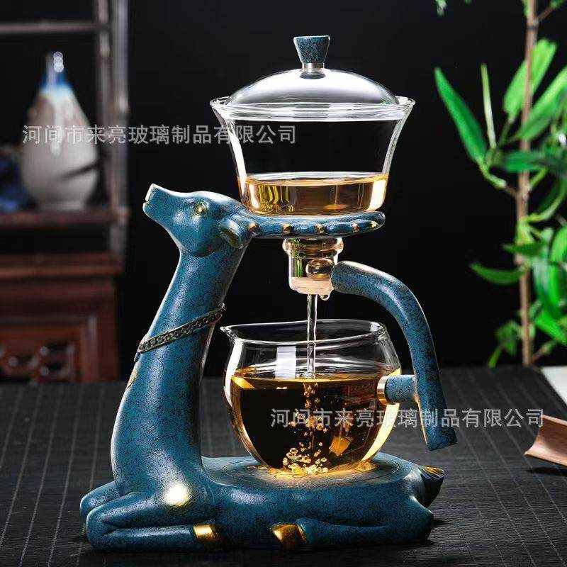 麋鹿造型半自动懒人煮茶器套装 办公室家用玻璃过滤茶具 厂家直销