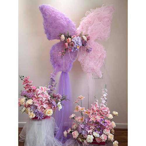 浪漫梦幻婚礼仿真花蝴蝶装饰结婚diy纱蝴蝶婚房布置求婚场景背景