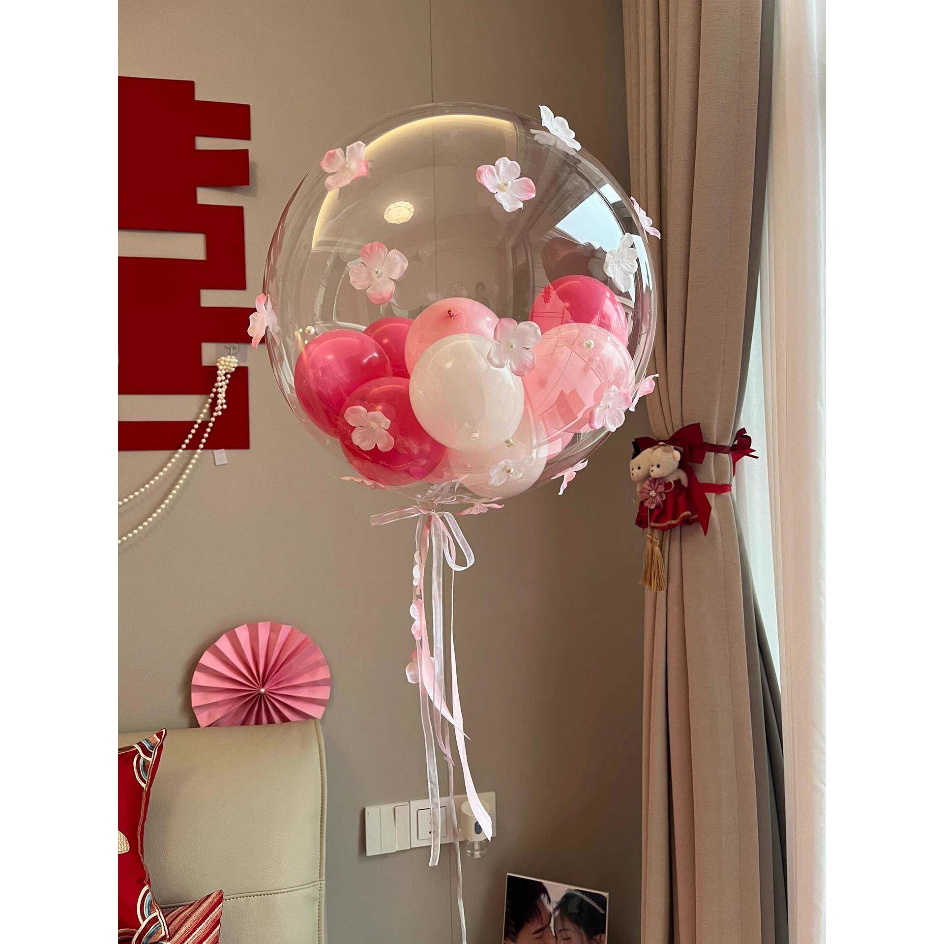 粉色波波球气球婚房氛围感布置结婚拉花装饰婚礼路引女方卧室桌飘
