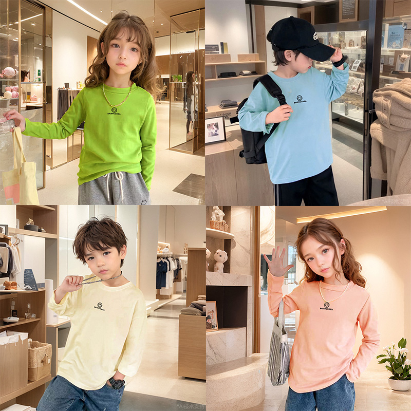 秋季上新儿童长袖圆领打底衫时尚洋气百搭男宝女童上衣T恤韩版