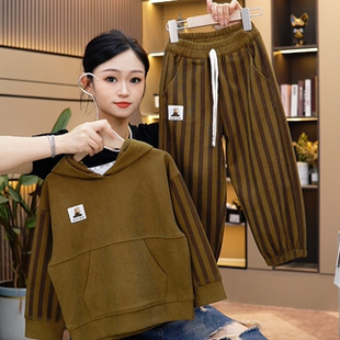 秋季上新男女童长袖套装洋气连帽休闲百搭时尚宽松两件