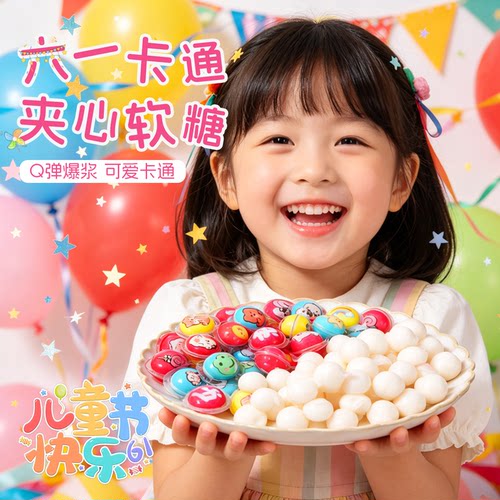 六一儿童节礼物爆浆夹心软糖可爱卡通造型幼儿园学生橡皮糖果零食