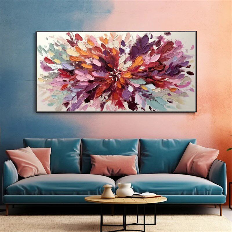 大芬村手绘油画挂象花卉厚油厅理立体客肌沙发背景装饰画卧室抽画