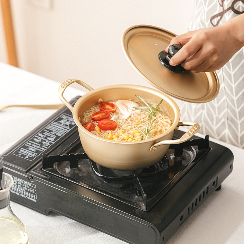 韩国泡面锅拉面锅小煮锅电磁炉韩式面便双耳方红面锅煮网锅黄铝锅