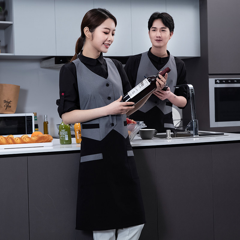 咖啡厅服务员工作围裙挂脖K酒V水吧台西餐茶奶T烧烤马甲男女定制
