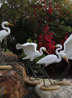 户外花园装饰假山水鱼池造景白鹭鸟类雕塑玻璃钢动物仿真白鹭摆件