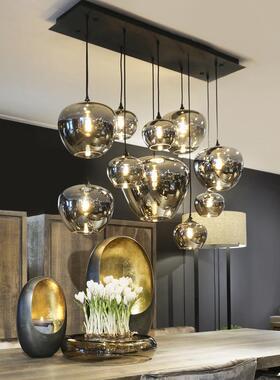 北欧创意个性餐厅灯现代简约工业风咖啡厅橱窗吧台烟灰色玻璃吊灯