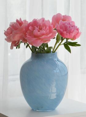 欣可家居北欧风晴空氛围感蓝色圆桶海水蓝居家客厅装饰摆件