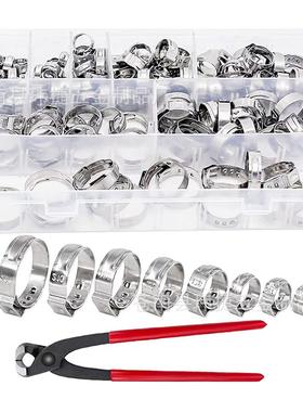150pcs盒装304不锈钢软卡箍管箍压合软管夹组合套件 单耳无极喉箍