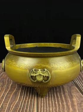 黄铜蝙蝠香炉仿古大明宣德炉古玩摆件家居熏香礼佛供香