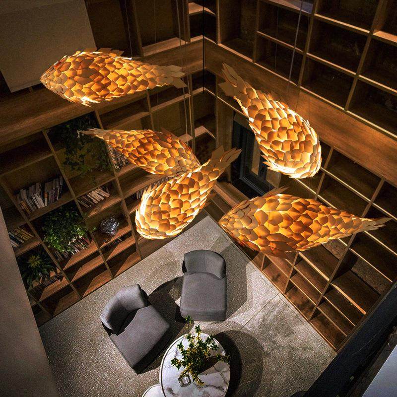 东南亚鱼形吊灯酒店大堂餐厅楼梯会所休闲场所创意艺术鱼吊灯,家装灯饰光源,智能吊灯,淘宝优惠券,粉丝福利购,淘宝优惠卷