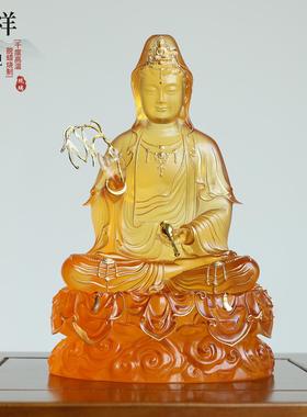 琉璃祥云观音佛像摆件高度21.5厘米禅意观音菩萨供奉中式佛堂家用