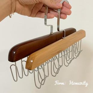 5ZV7ins木制8钩12钩多功能衣架宿舍衣柜吊带收纳架原木色晾晒