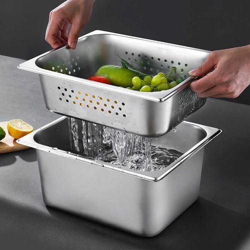 1/2冲孔份数盆商用长方形带孔晾水盆过滤盆炸鸡店漏油盆带盖