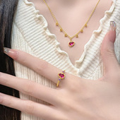 优雅贵气蛋面花朵戒指女精致个性 元 旦节送礼 轻奢高级感可调节