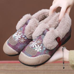 新款 软底加绒绣花棉鞋 老北京布鞋 加厚保暖妈妈鞋 女新中式 冬季