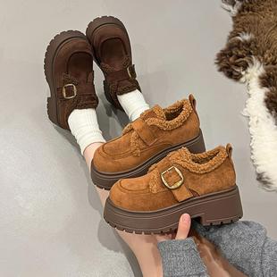 新款 毛毛鞋 厚底乐福鞋 勃肯鞋 女休闲棉鞋 加绒加厚保暖年秋冬季