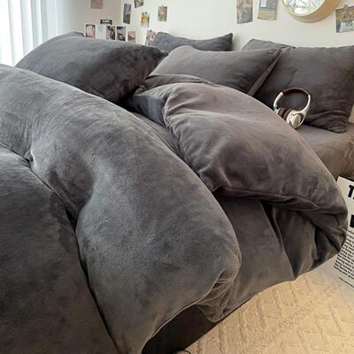 双拼牛奶绒加厚床笠四件套