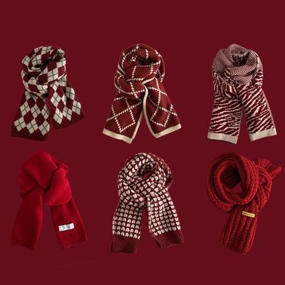 新年款安可拉红格纹围巾女