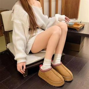 包头半拖毛毛鞋 加绒保暖棉鞋 外穿复古棉拖 冬季 民族风雪地靴女新款