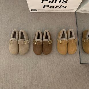 加绒保暖百搭棉鞋 平底毛毛鞋 女秋冬新款 森系复古勃肯鞋