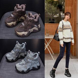 休闲百搭加绒保暖内增高小个子女鞋 韩版 年秋冬女款 厚底老爹鞋