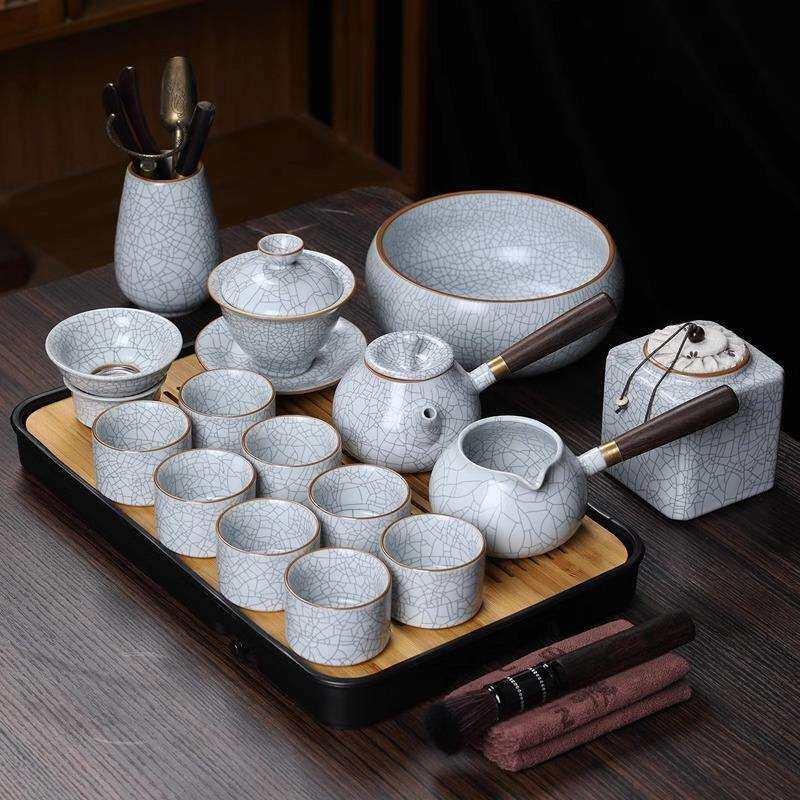 月白汝窑茶具茶盘套装家用轻奢高档陶瓷泡茶壶茶杯小型办公室喝茶
